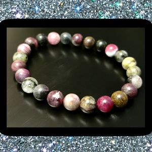 Multi-Colored Tourmaline gemstone beaded stretch bracelet #023